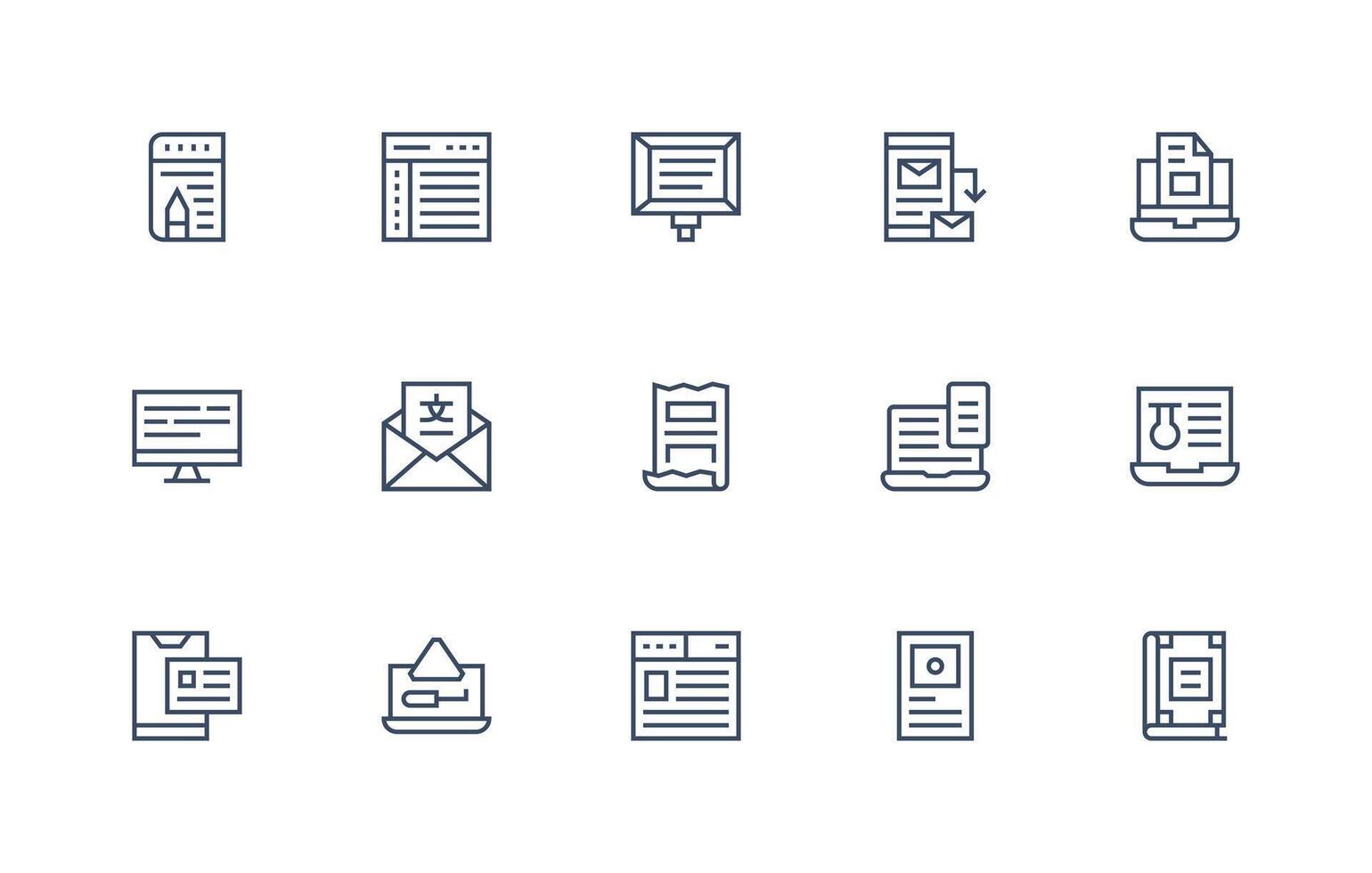 digital documento conjunto con 15 regular línea íconos vector