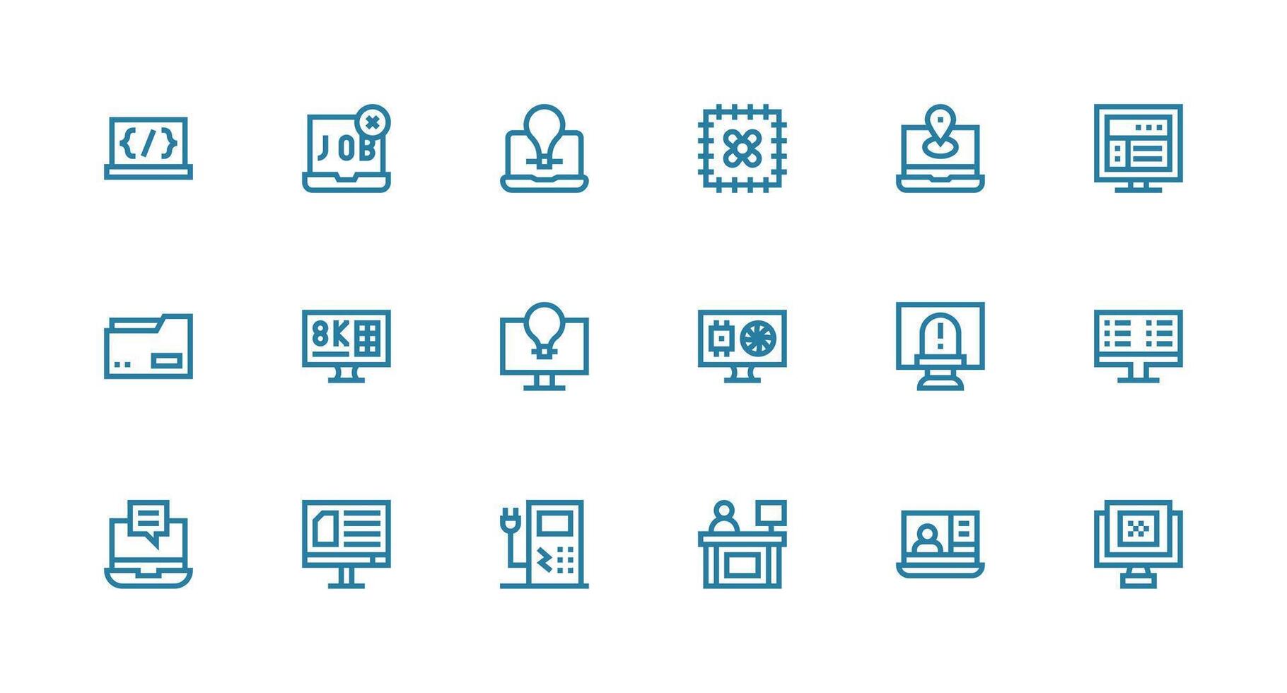Computer Set with 18 Strong Stroke Line Icons vector