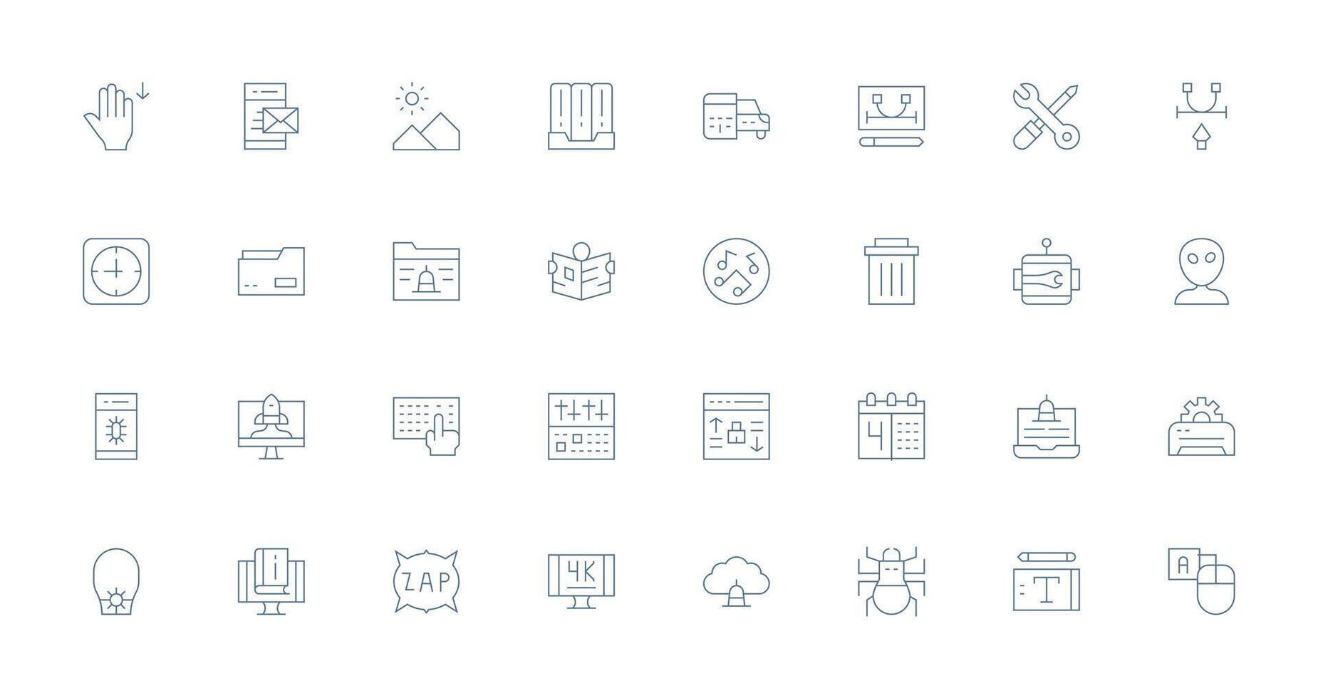 Software featuring 32 Icons in Thin Line Design vector