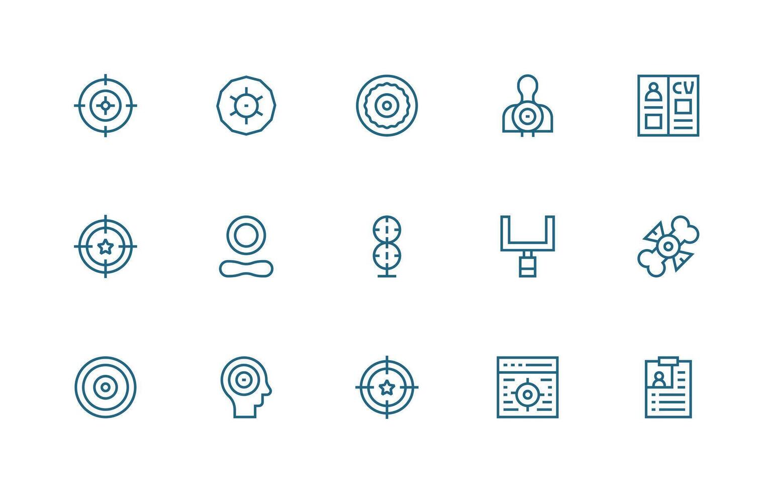 Objective Icon Collection with 15 Regular Line Designs vector