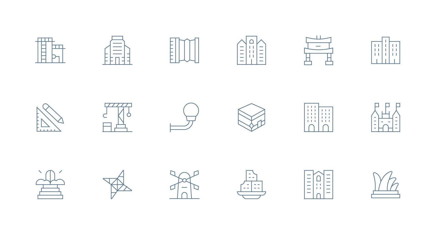 Architecture Design Icons featuring 18 in Minimal Line Style vector