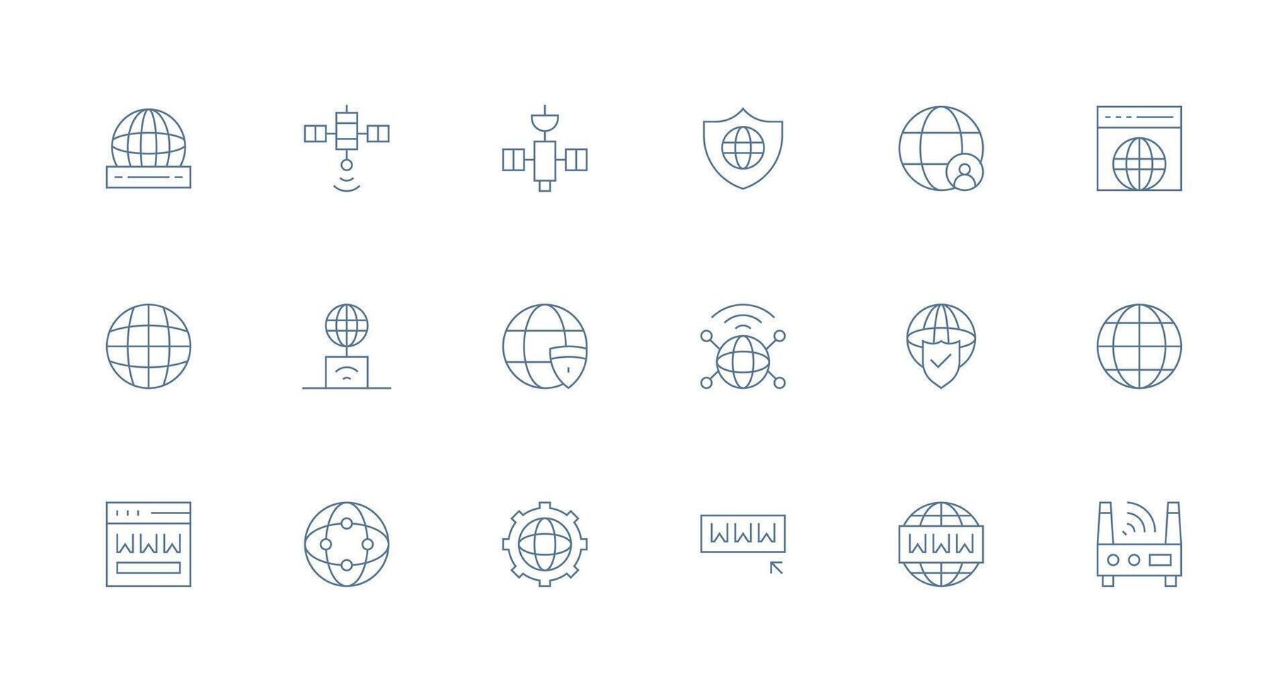 18 Minimal Line Icons for Global Network Graphics vector