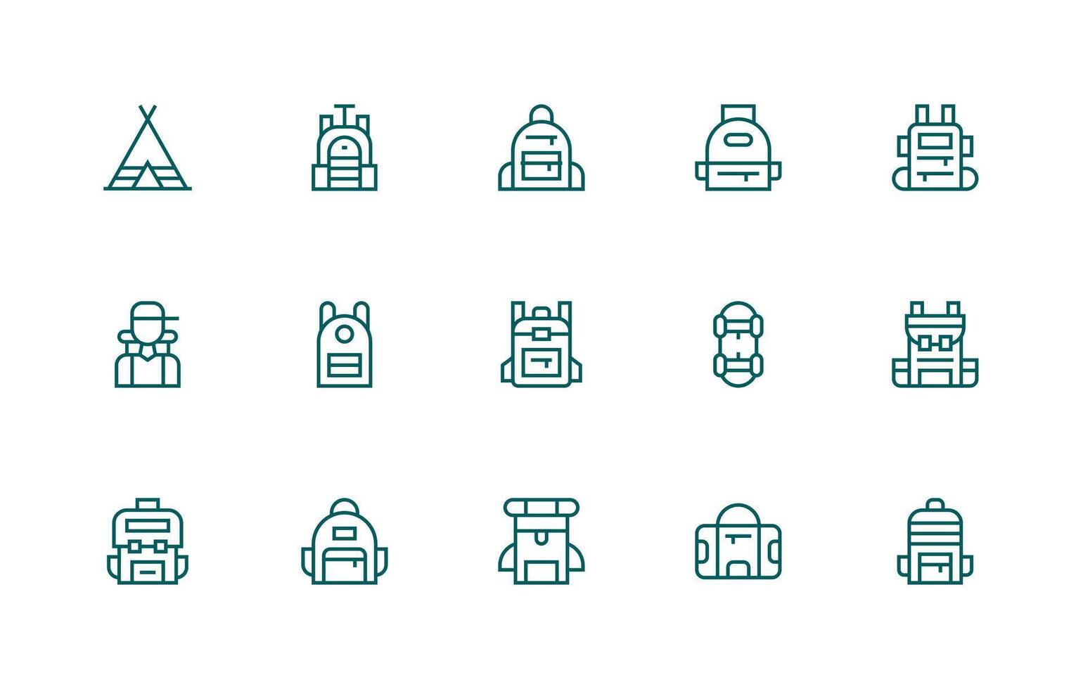 15 Icons for Backpack in Regular Line Format vector