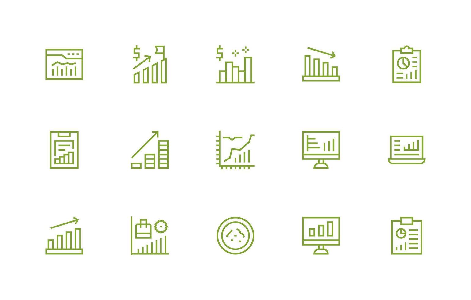 15 Icons for Bar Chart in Regular Line Format vector