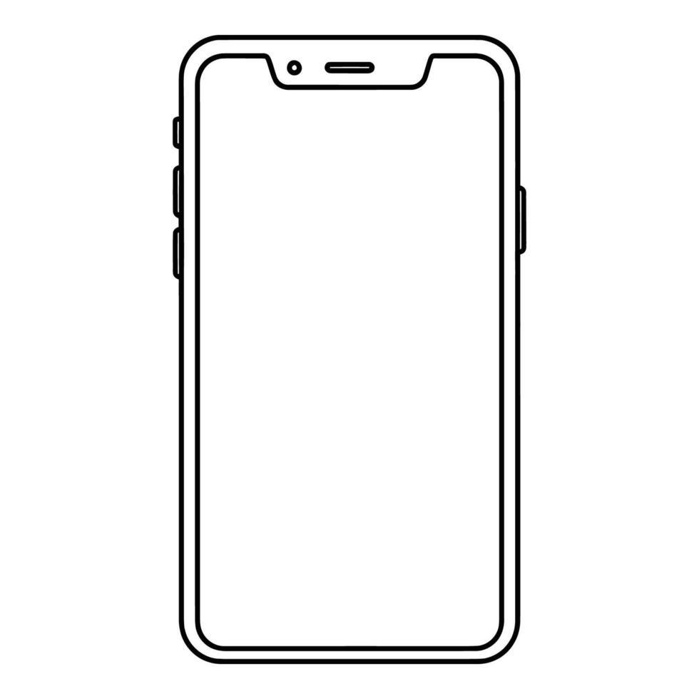 Black outline icon of a smartphone with notch and buttons vector