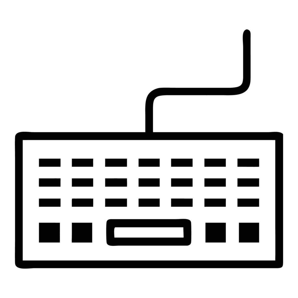Black outline computer keyboard with cord on white technology input vector