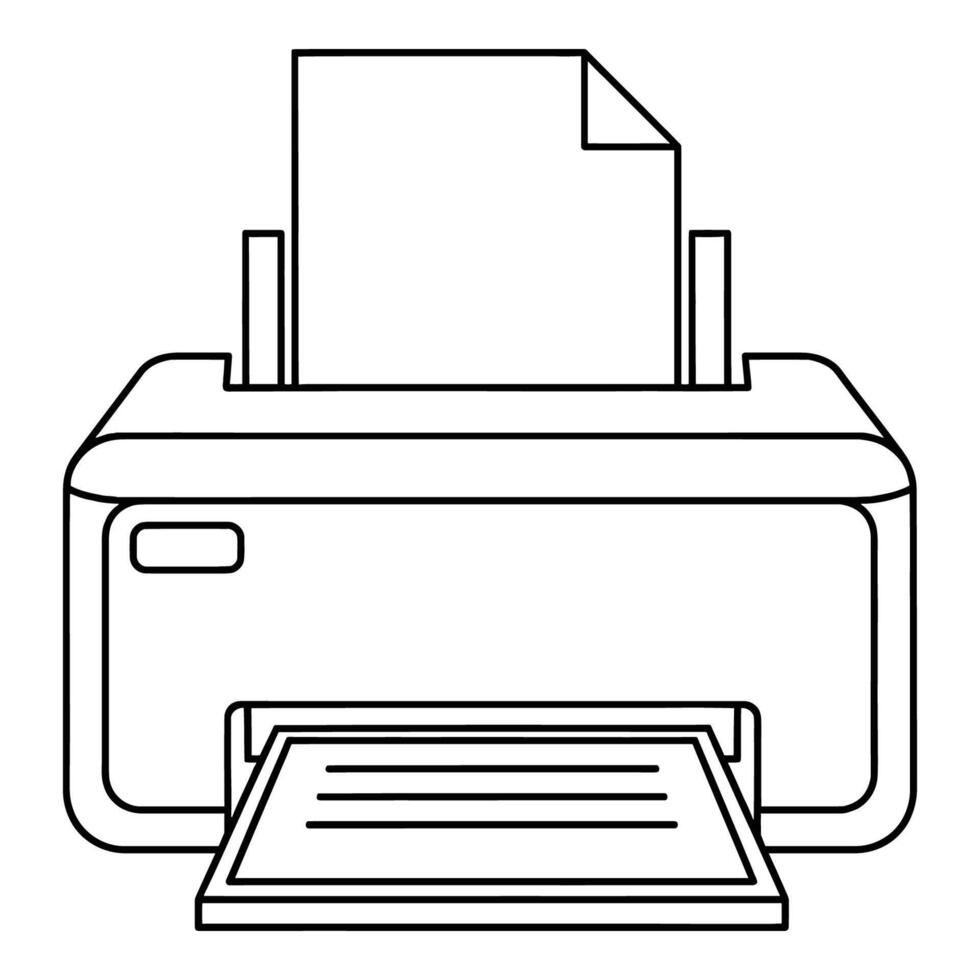 Black outline icon of a printer with paper output and input technology vector