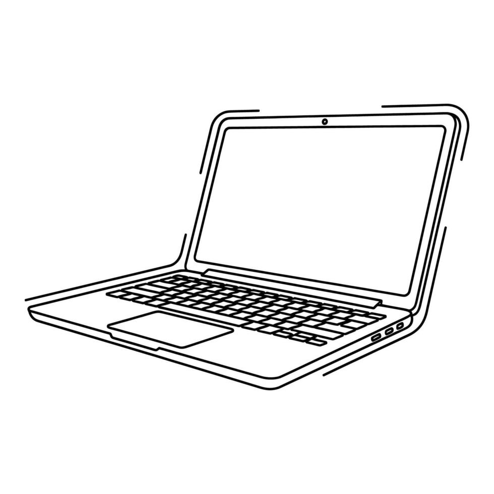 Open laptop computer outline blank screen keyboard device technology vector