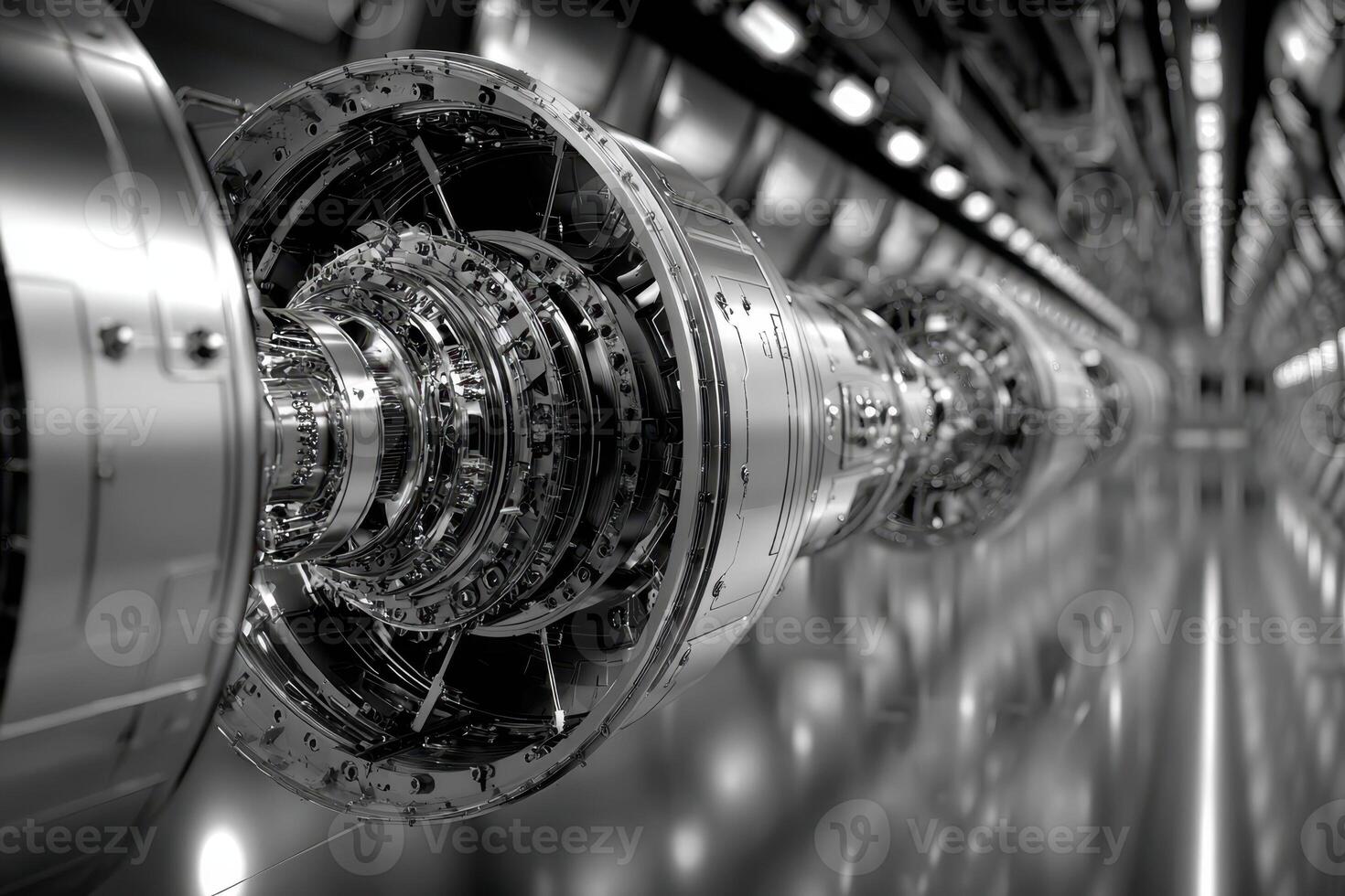 Advanced turbine engine components arranged in a technical environment with reflective surfaces photo