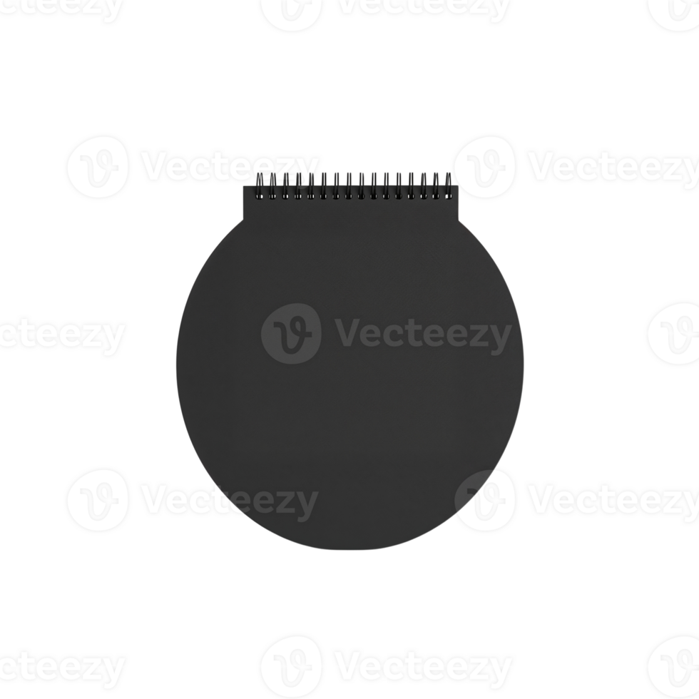 Minimalist circular notebook mock up for creative projects presentation, isolated blank canvas for png