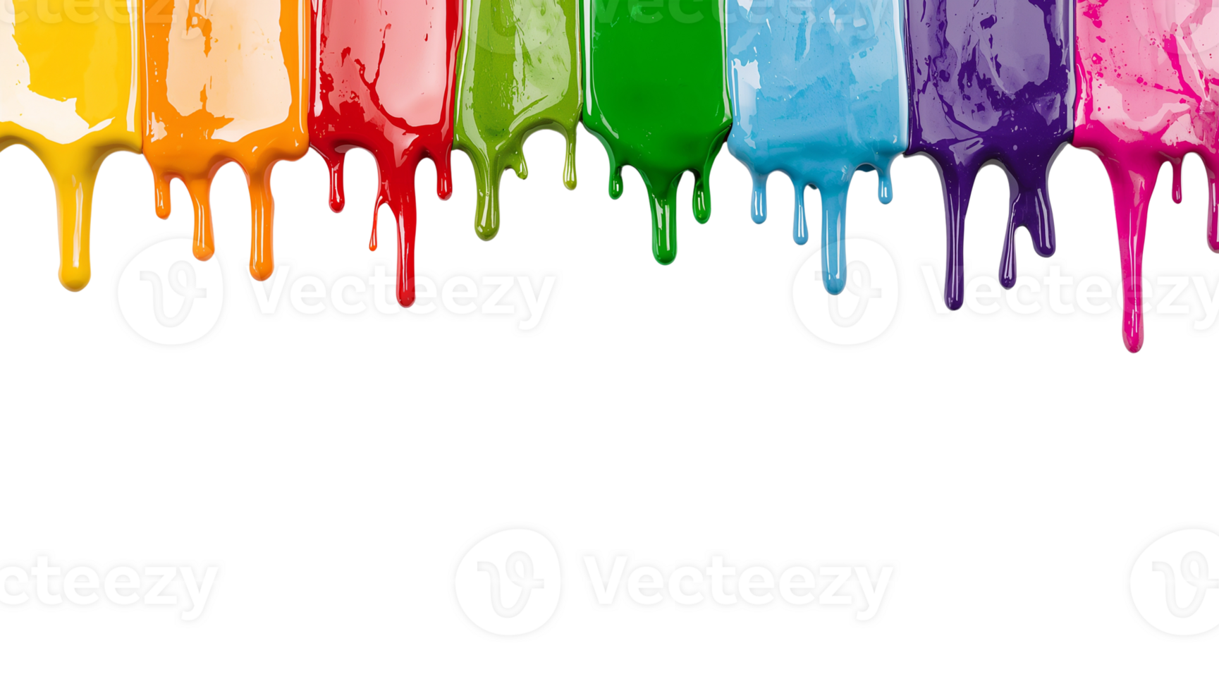 Vibrant chromatic paint splatters arrayed against a stark transparent background creating an png