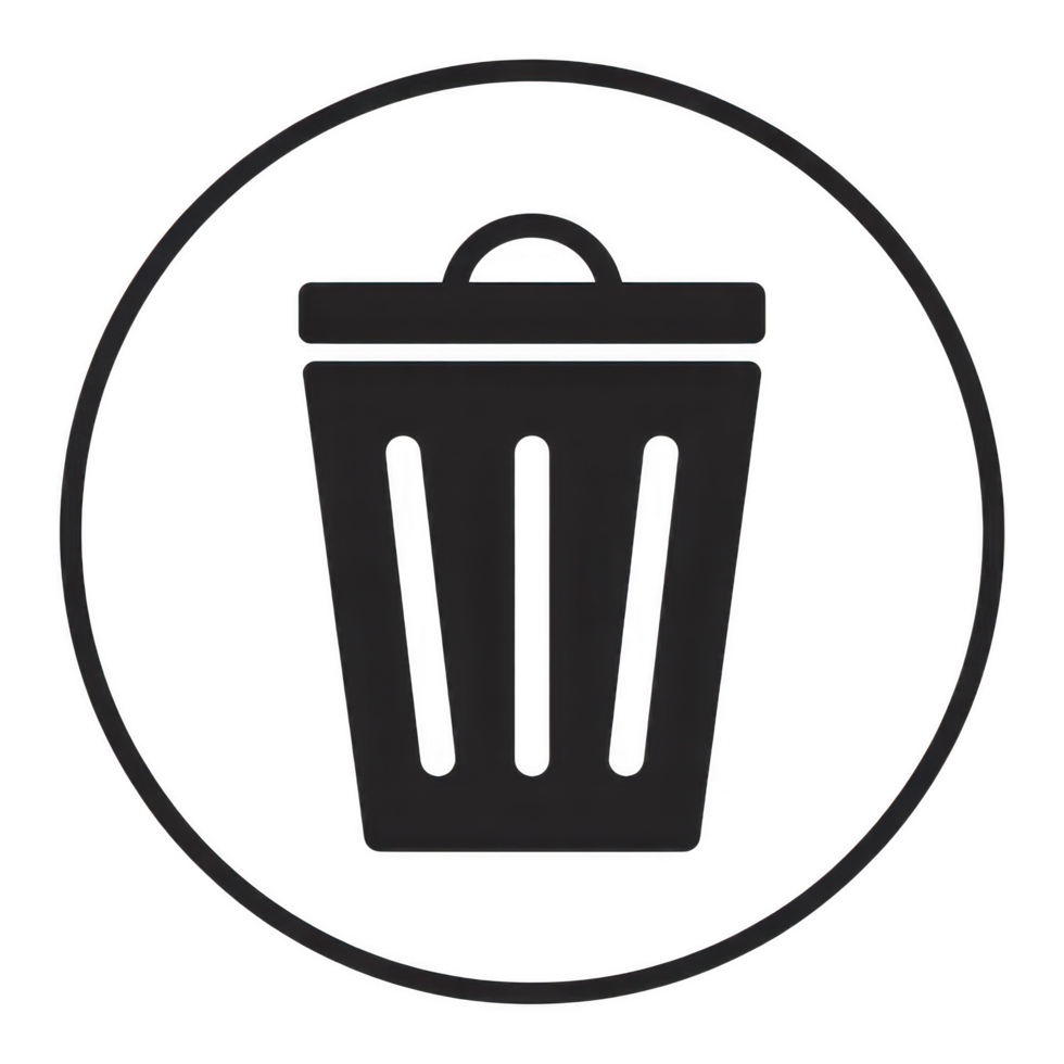 A black trash can icon in a circle isolated on transparent background, perfect for web design and user interface elements png