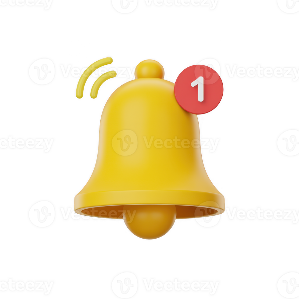 Yellow notification bell with number one isolated on transparent background, a symbol of alerts, reminders, and important updates for users png