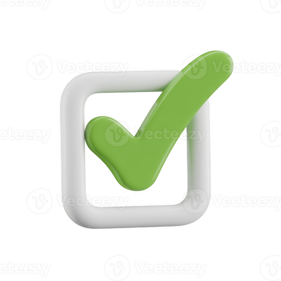 Green check mark in a white square isolated on transparent background for approval, success, or task completion in digital design png