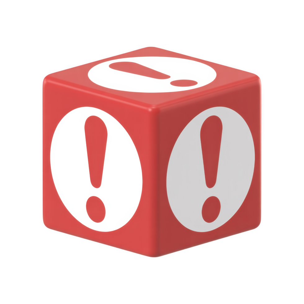 Red cube with white exclamation mark isolated on transparent background, a symbol of danger, warning, attention, and potential problems png