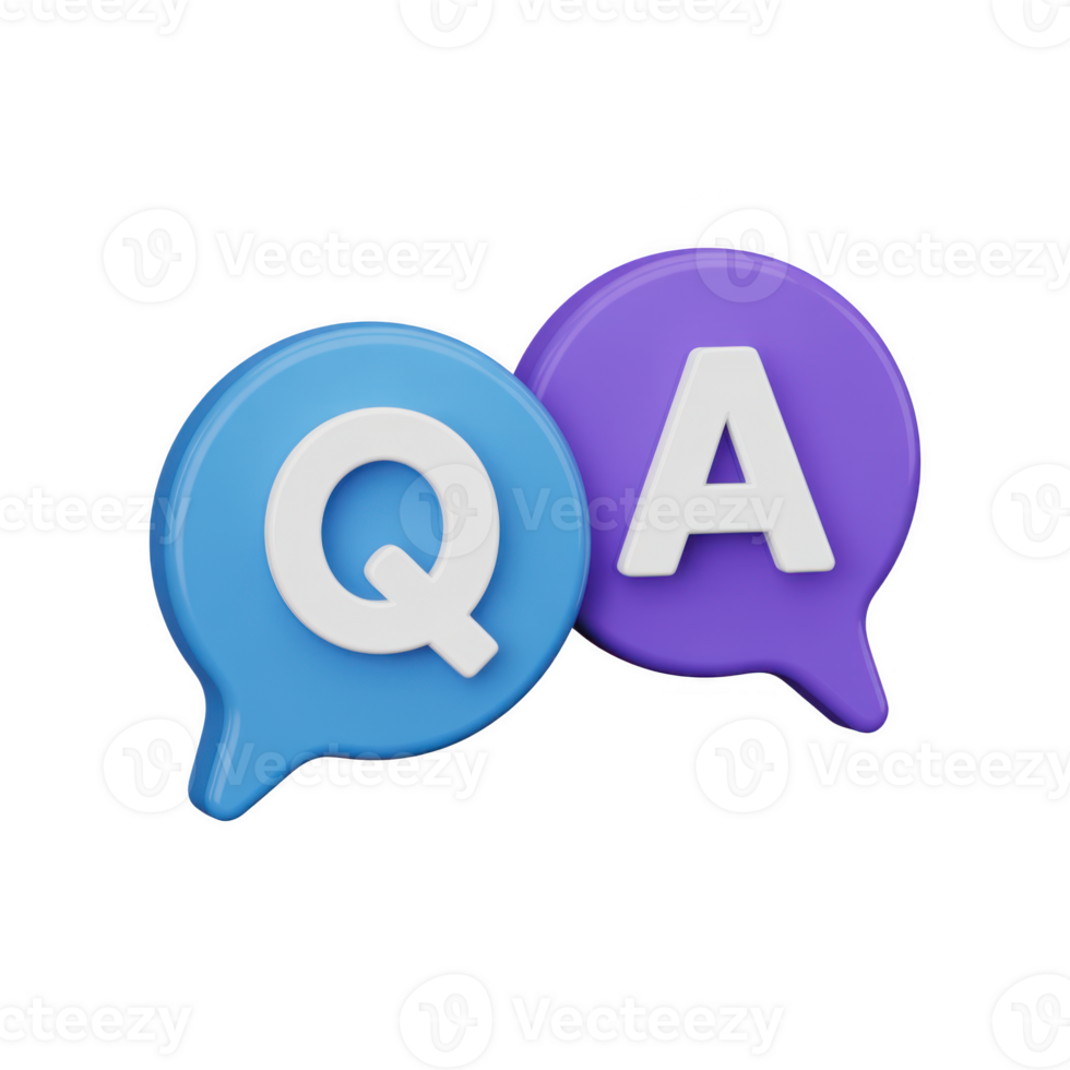 A 3d render of question and answer speech bubbles isolated on transparent background representing communication and information exchange for design png