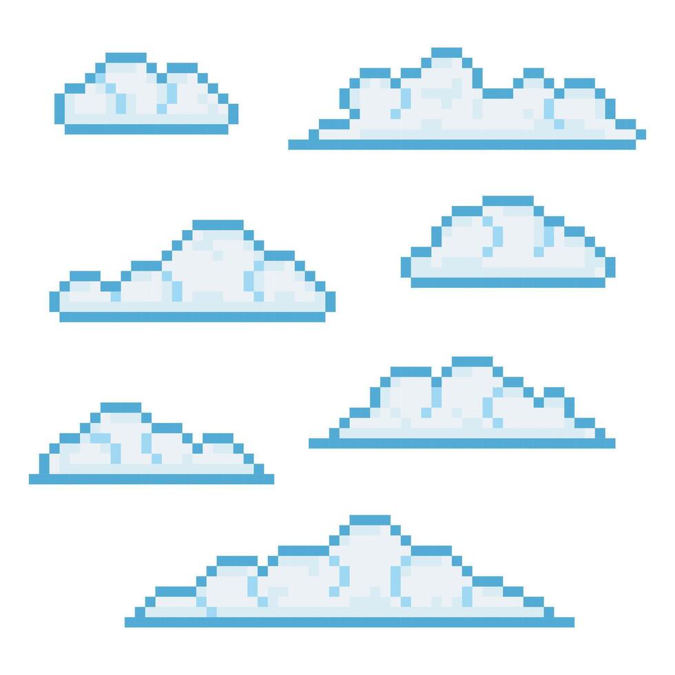 Pixel Art Cloud Set Retro 8 Bit Game Sky Elements vector