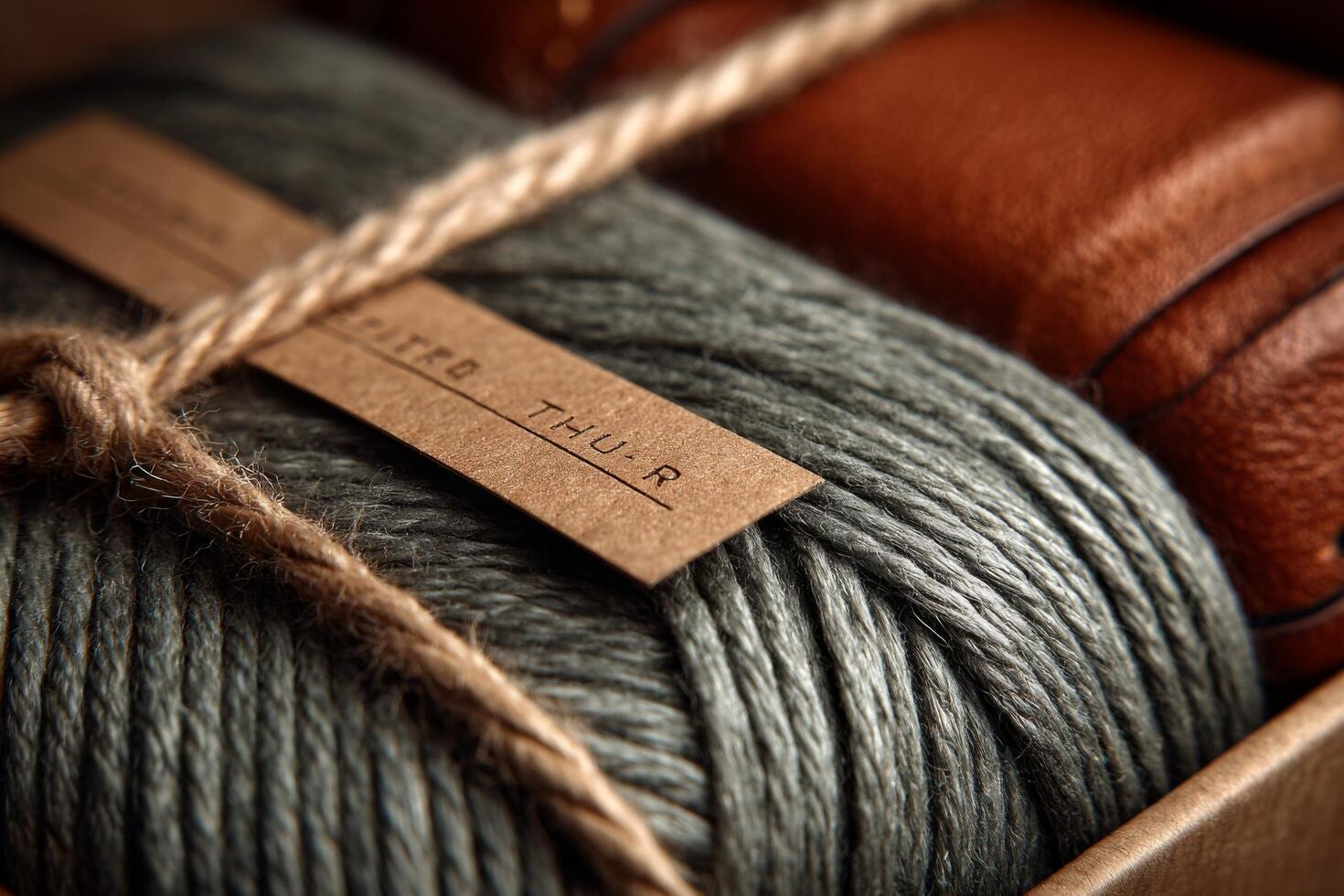 A box with yarn and a label on it photo