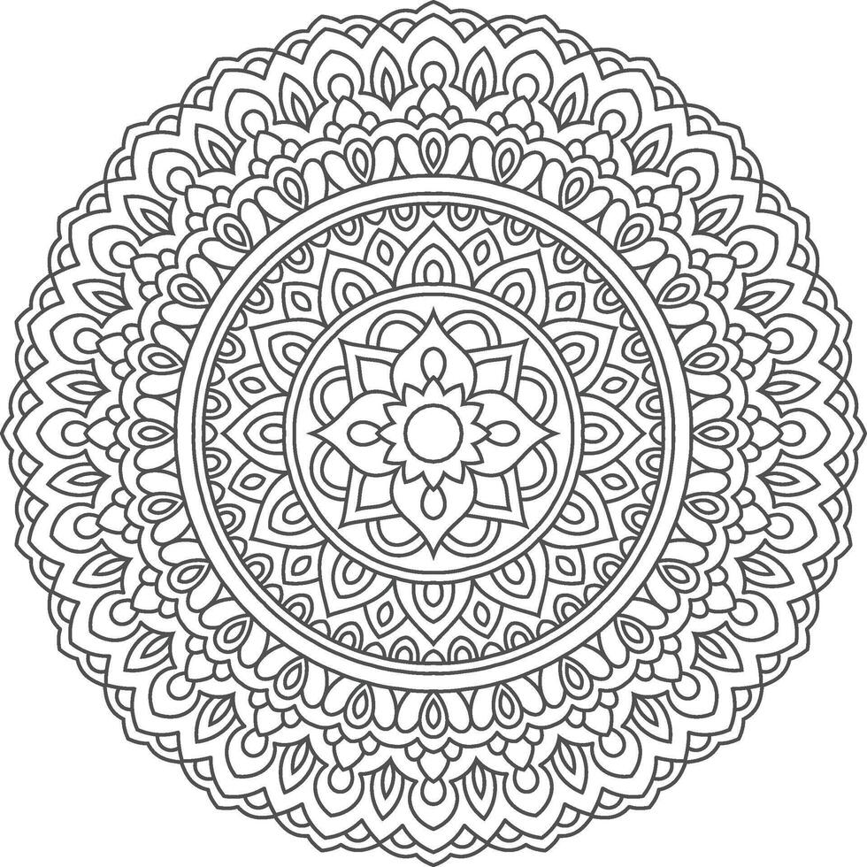 Intricate Circular Mandala Design Featuring Detailed Floral and Geometric Patterns, Creating a Symmetrical and Ornamental Composition Style vector