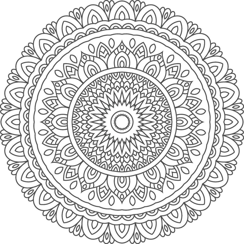 Intricate Circular Mandala Design with Symmetrical Patterns A Calming and Meditative Art Therapy Tool for Relaxation and Creative Expression vector