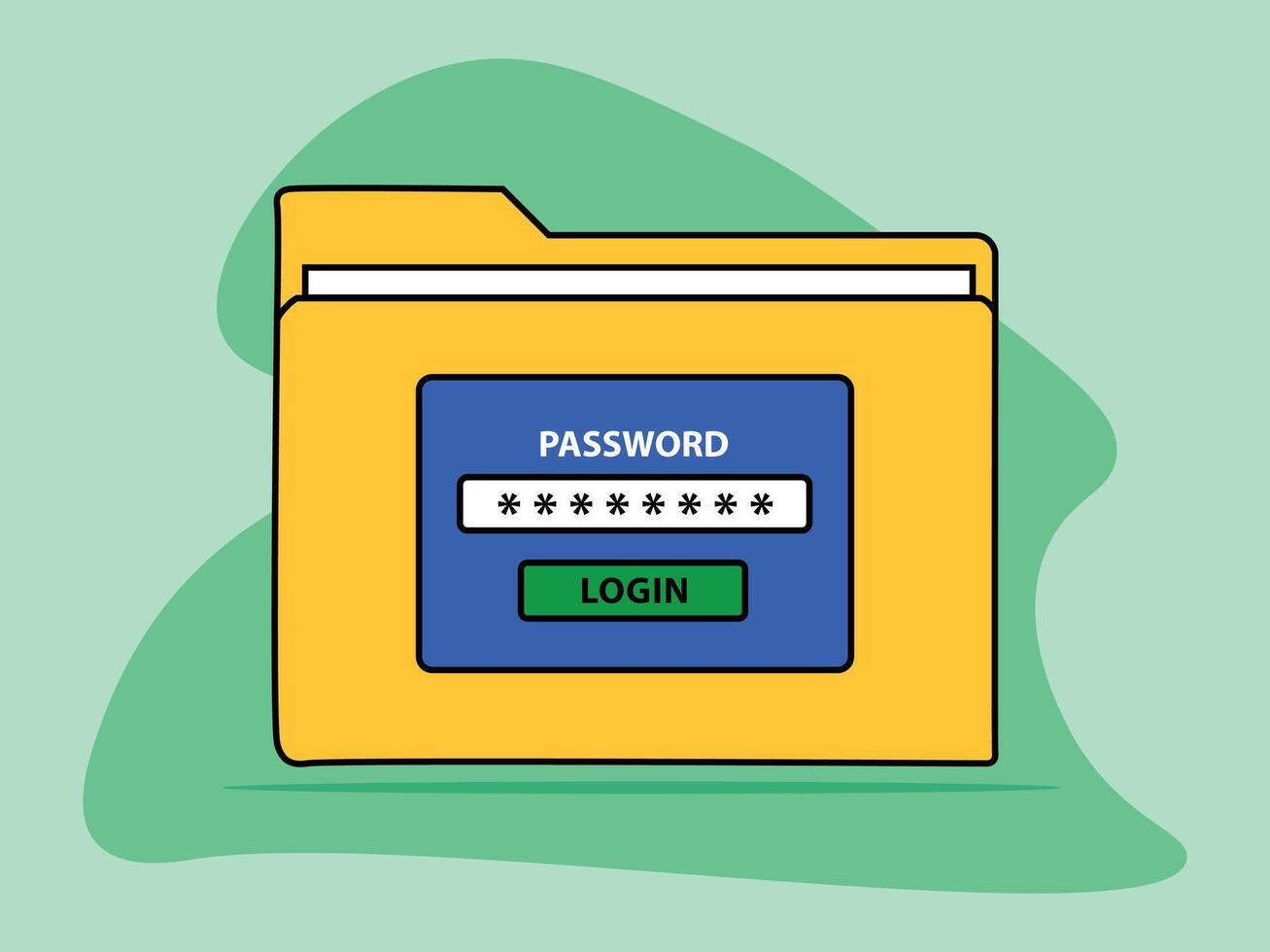 yellow folder with files protected by password and must login. need to enter a password folder icon. vector