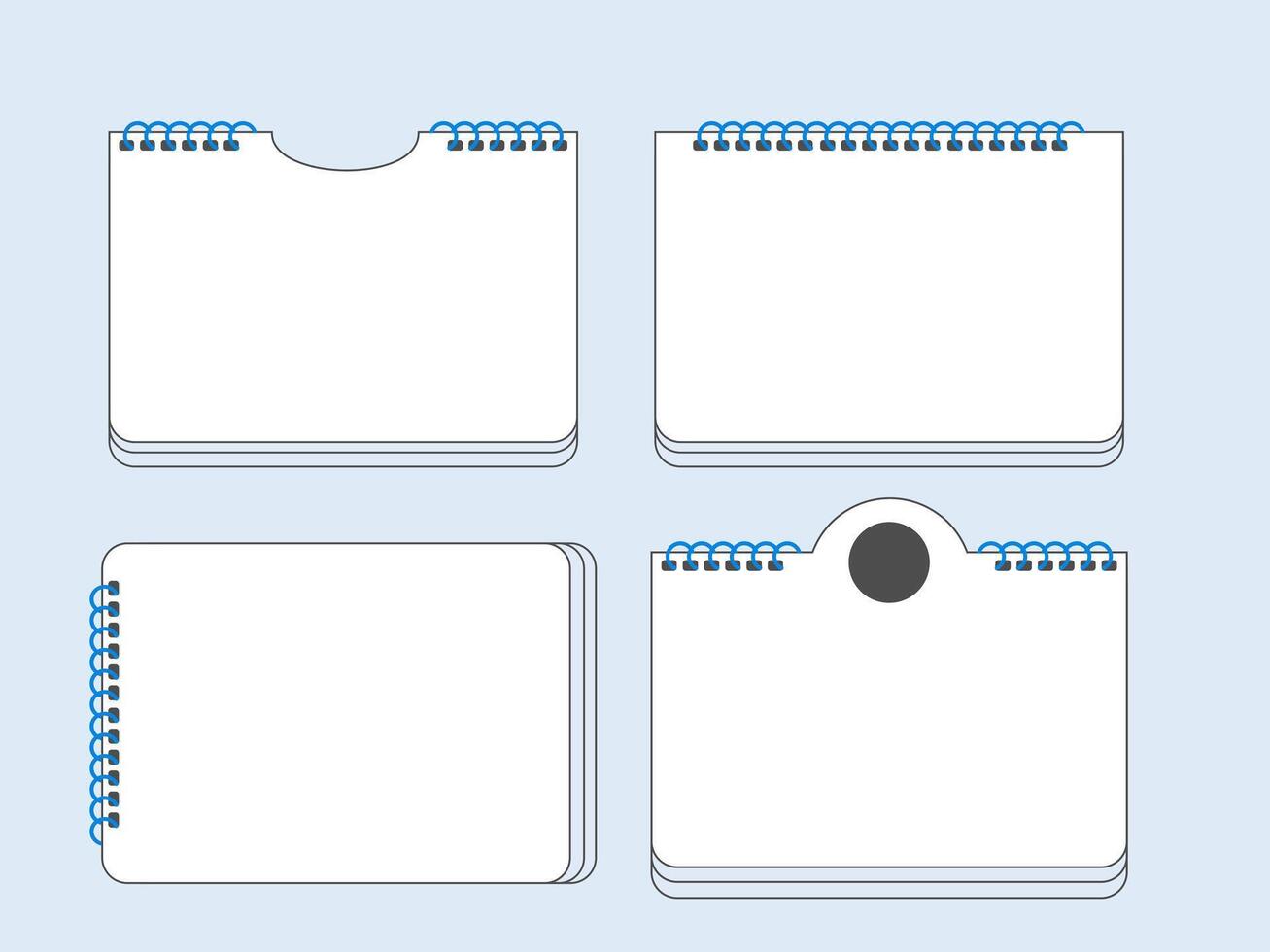 Set of Four Spiral Notebook Mockups with Different Designs vector