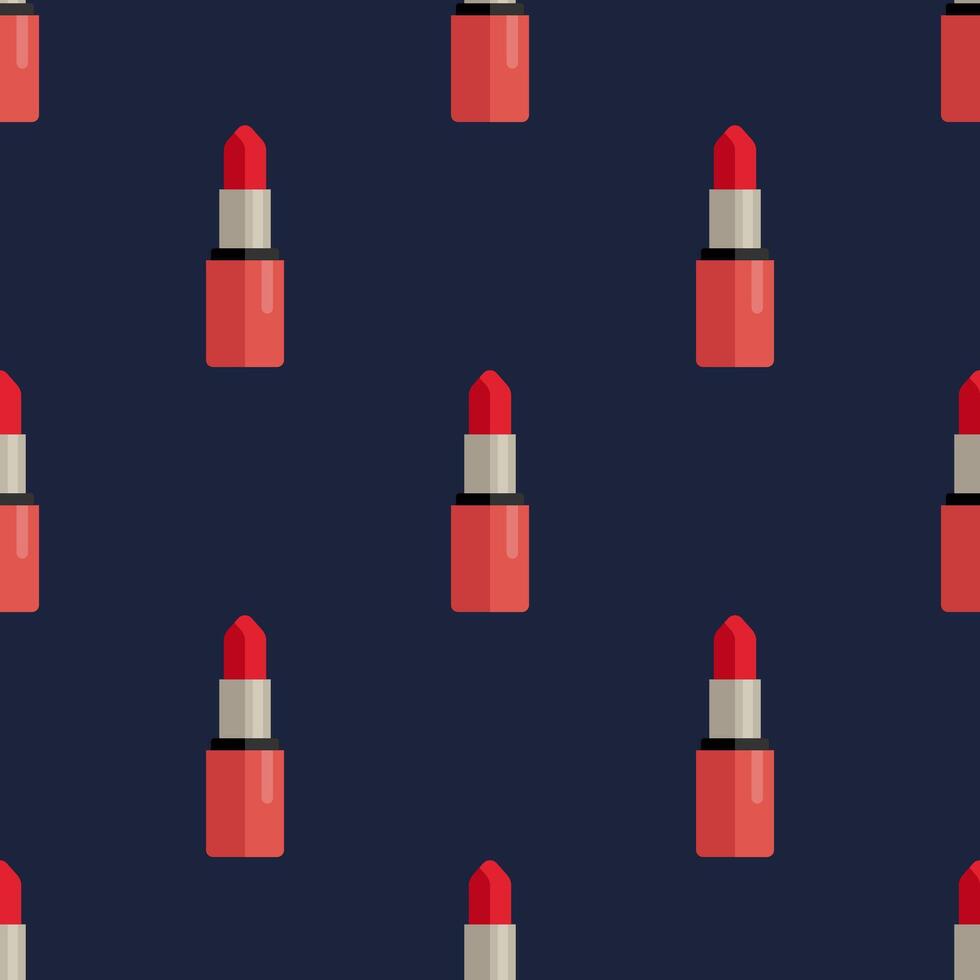 A seamless pattern featuring repeating lipstick elements, creating a visually appealing cosmetic backdrop. These lipsticks are arranged in a repeated fashion on a dark backdrop vector