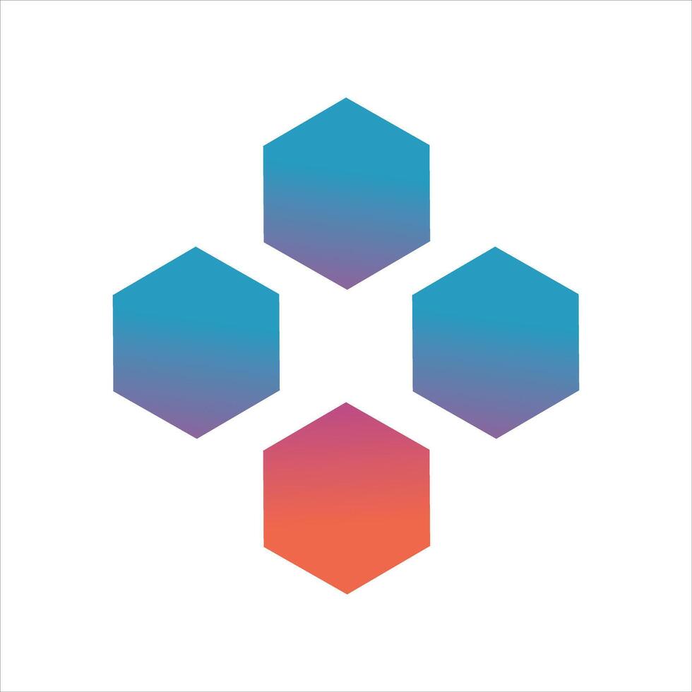 Four Hexagons Arranged in a Square Formation with Gradient Colors geometric shape vector