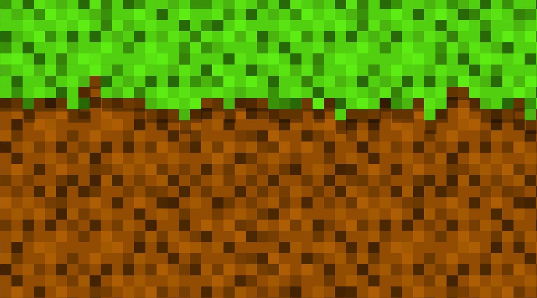 Seamless pixel grass and ground pattern. Digital green and brown squared block texture in retro game style. Perfect for pixel art design, games, backgrounds, and creative projects. vector