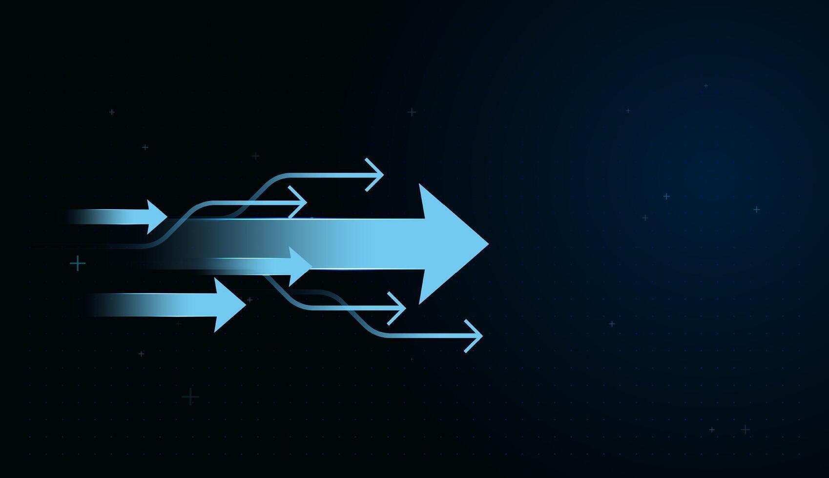 A large central arrow moves boldly to the right, supported by multiple smaller arrows, symbolizing teamwork, direction, and unified progress. illustration vector