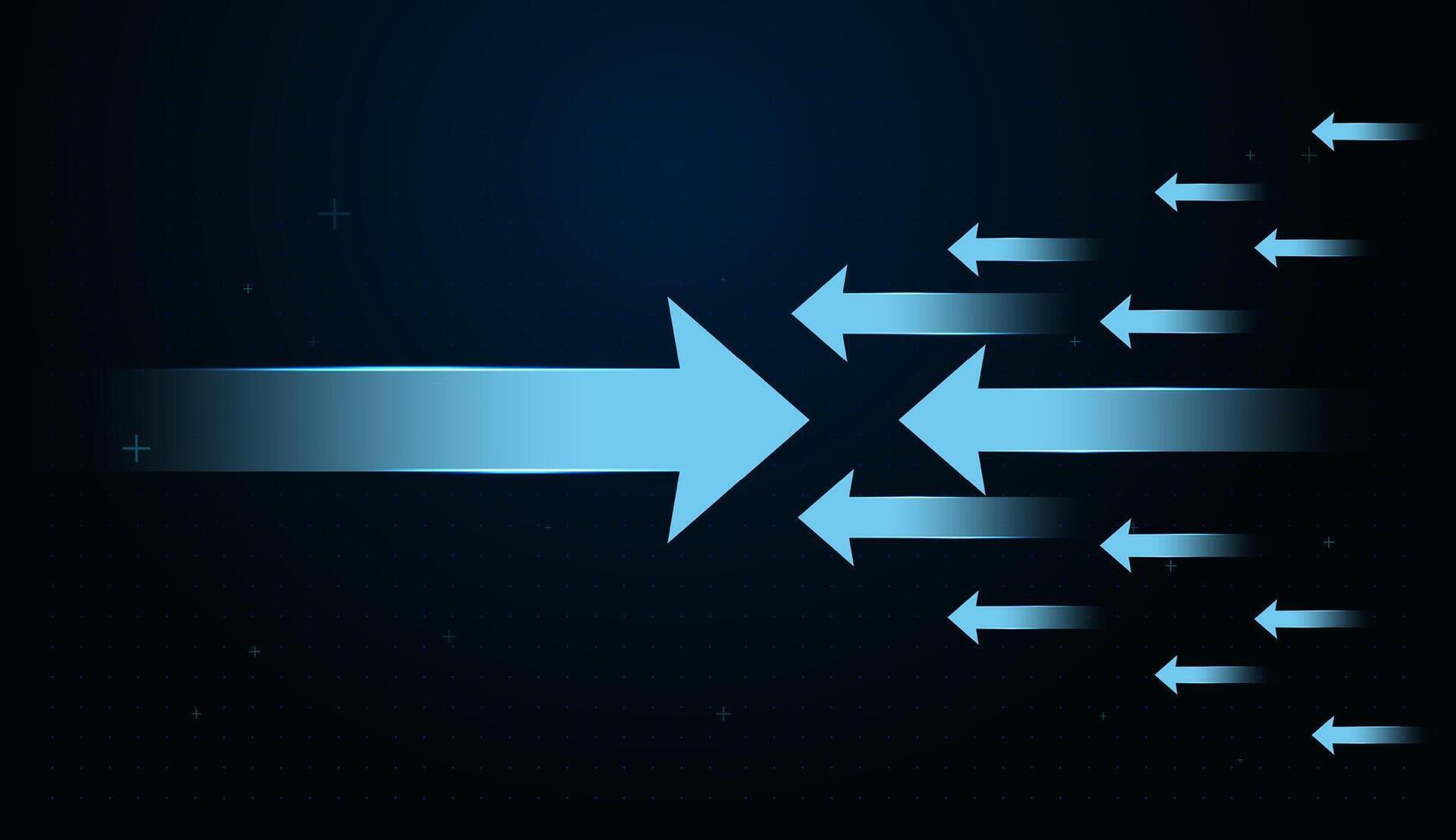 One Big arrow fighting with many arrows to moving forward, to show the Glowing arrows stream forward with speed and precision, representing momentum, innovation vector