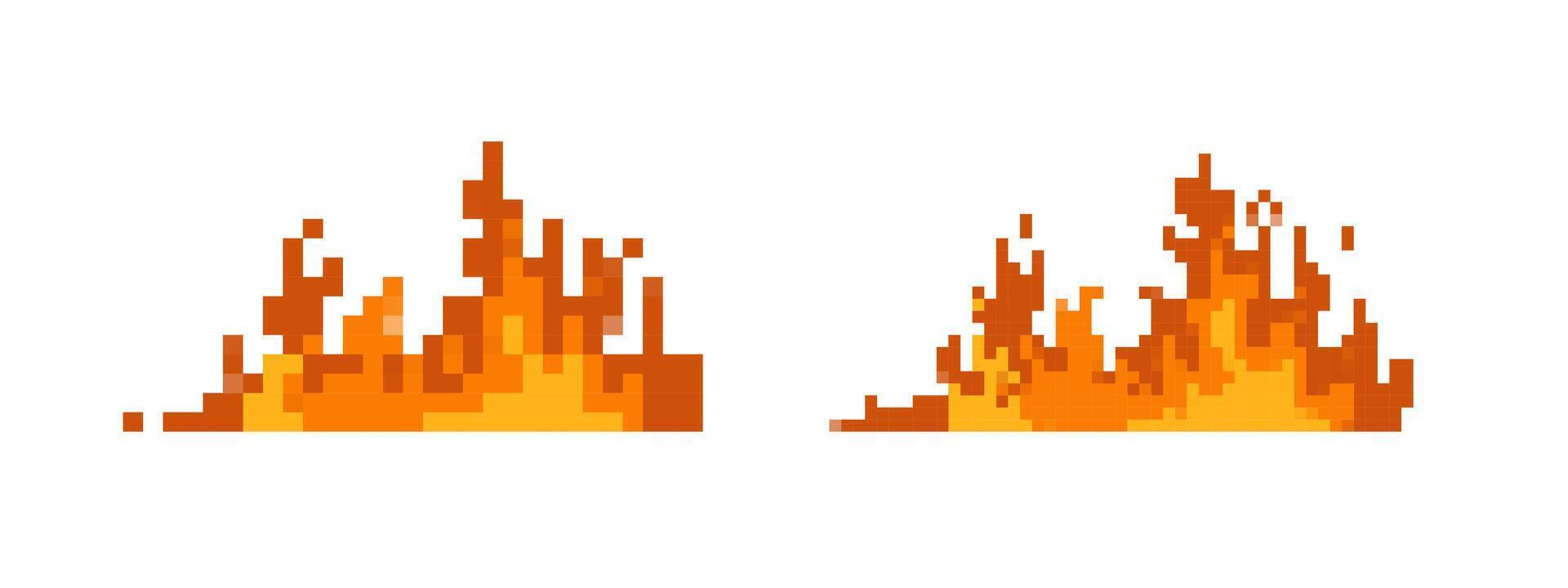 Mosaic pixel flames in retro game style with playful, expressive, detailed 8 bit design vector