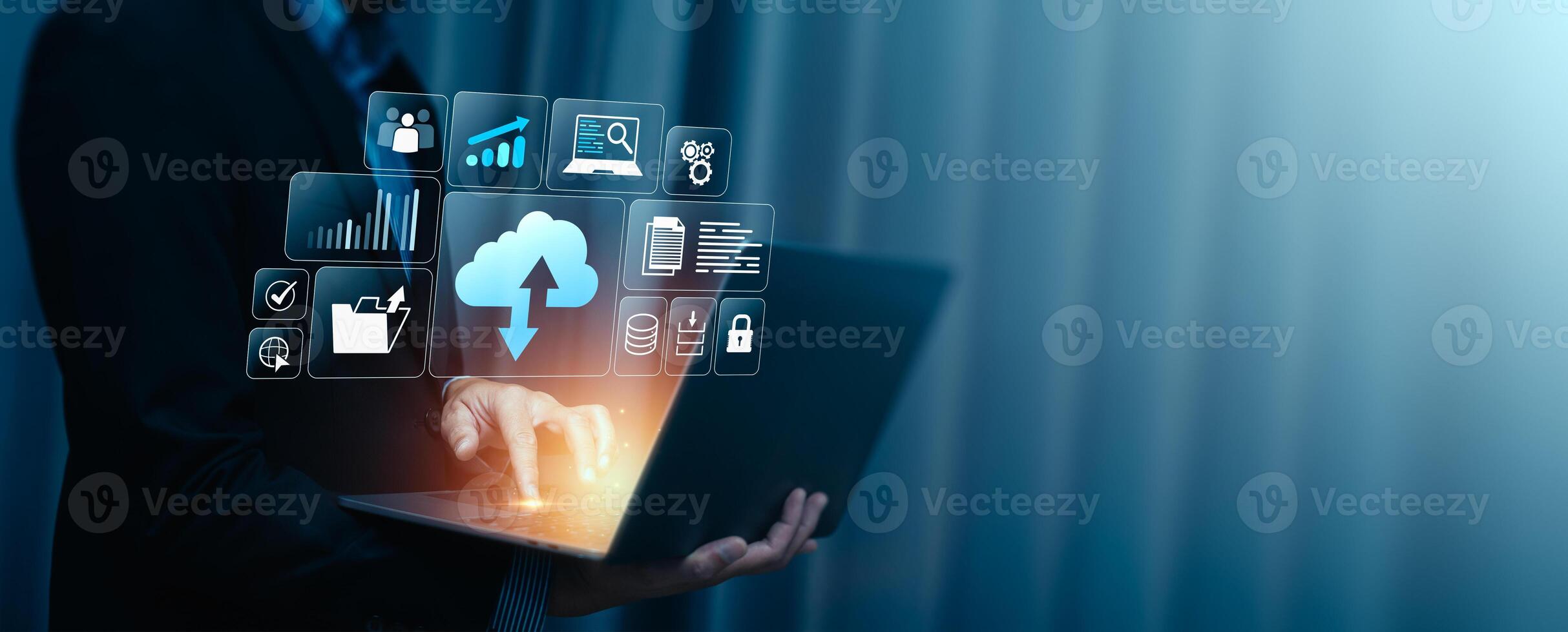 Cloud data storage management with secure document file upload, backup, digital transformation, big data analysis, business intelligence, secure cloud computing, cybersecurity, data privacy technolo photo