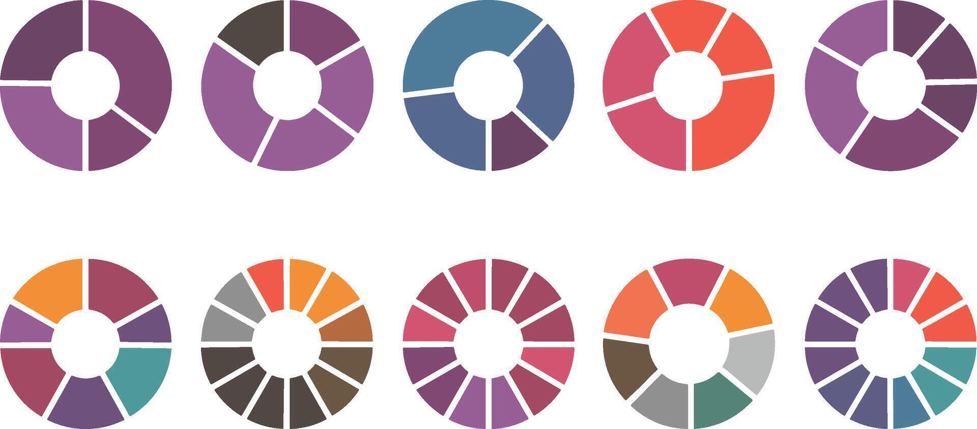 Assortment of Colorful Segmented Circle Charts and Infographic Elements on White Background pie chart vector