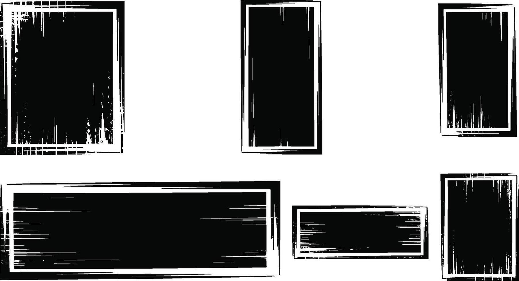 Set of Grunge Black Rectangular Frames with White Brush Stroke Texture on White Background border vector