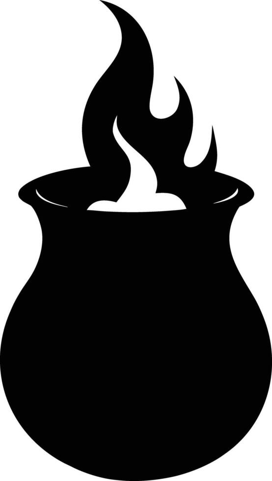Black silhouette of a cauldron with flames rising from within isolated on white background isolated on transparent background vector
