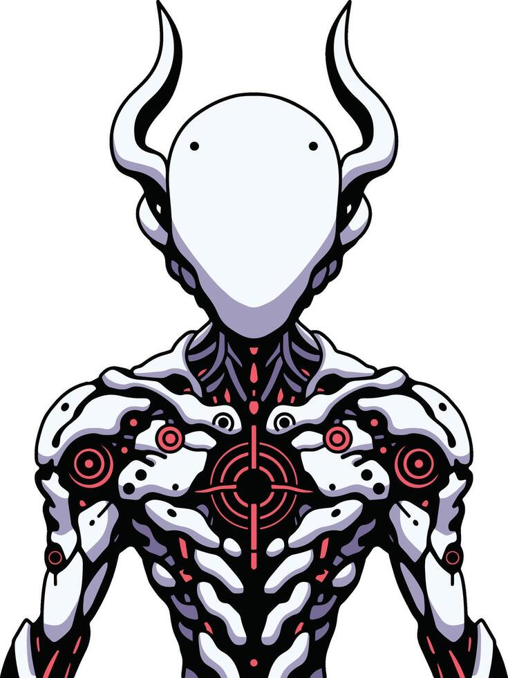 Cybernetic Entity Horned Robot with Target Design vector