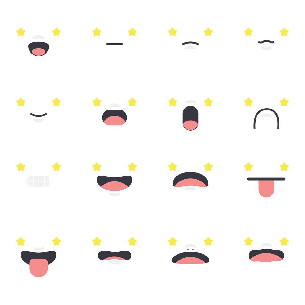 A collection of cartoon faces with stars on them. The faces are smiling, frowning, and making funny faces. The stars on the faces are of different sizes and are scattered all over the faces vector