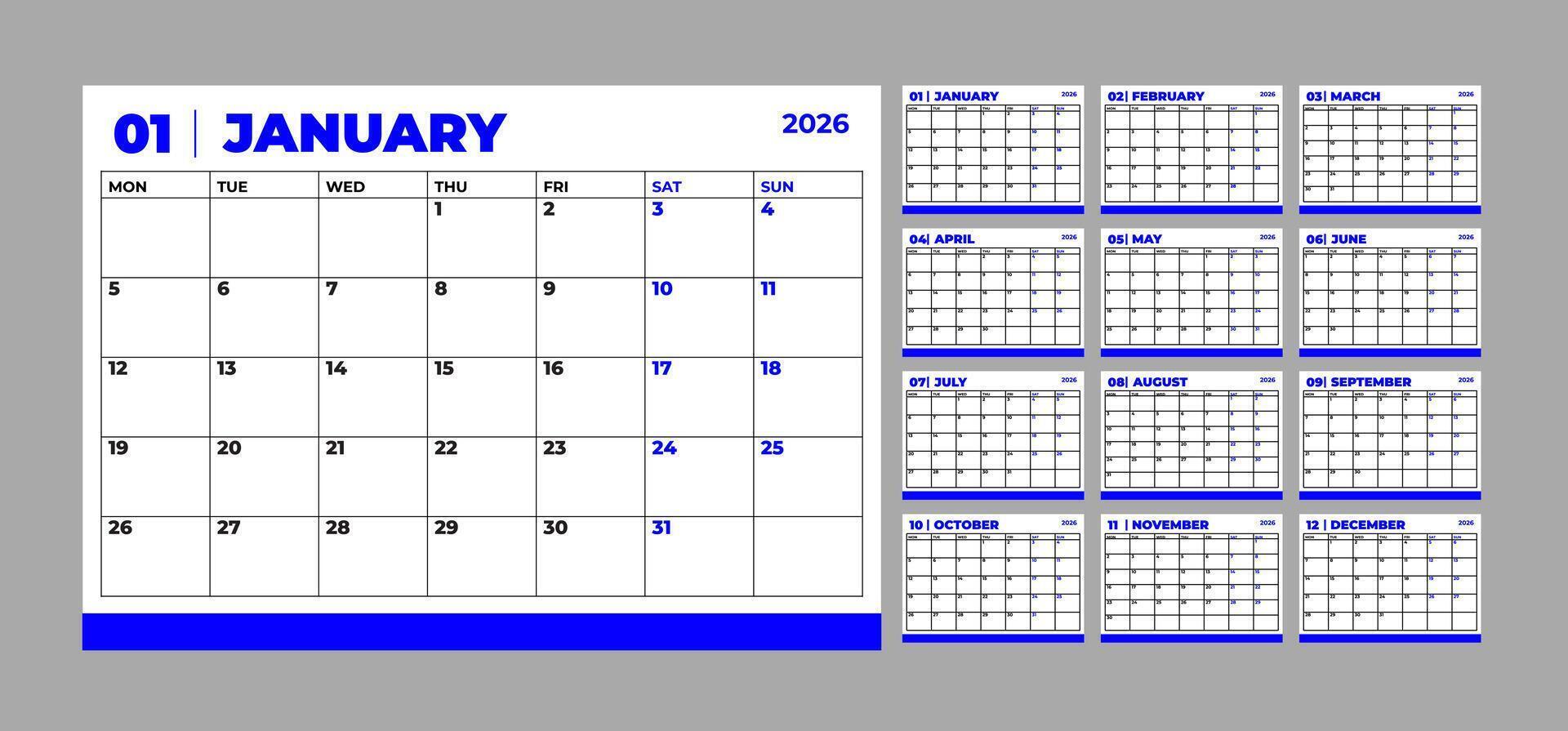Versatile 2026 English calendar template in a clean and professional Versatile 2026 English calendar template in a clean and professional