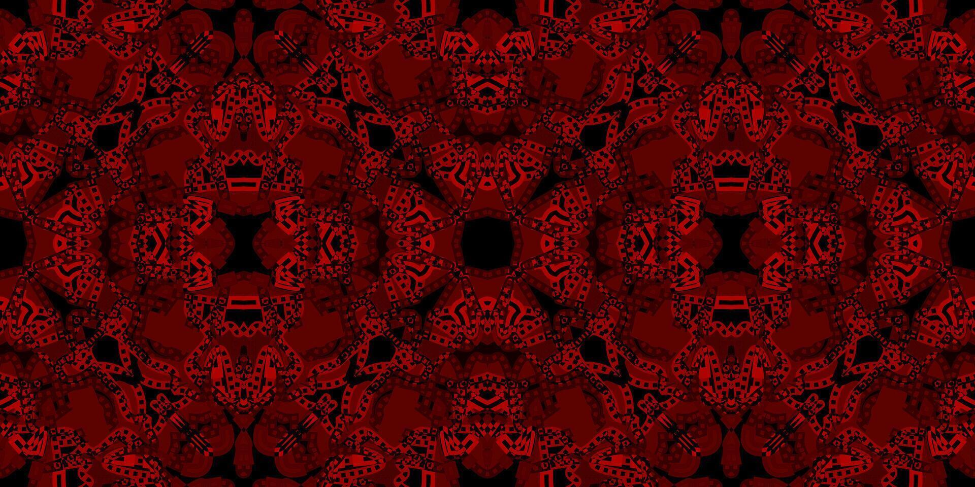 seamless Dark Red Abstract Kaleidoscope Pattern. Intense Geometric Symmetrical Background. Ornate Ruby Red Digital Art Texture. Mysterious Black and Red Abstract Design. Deep Red Pattern vector