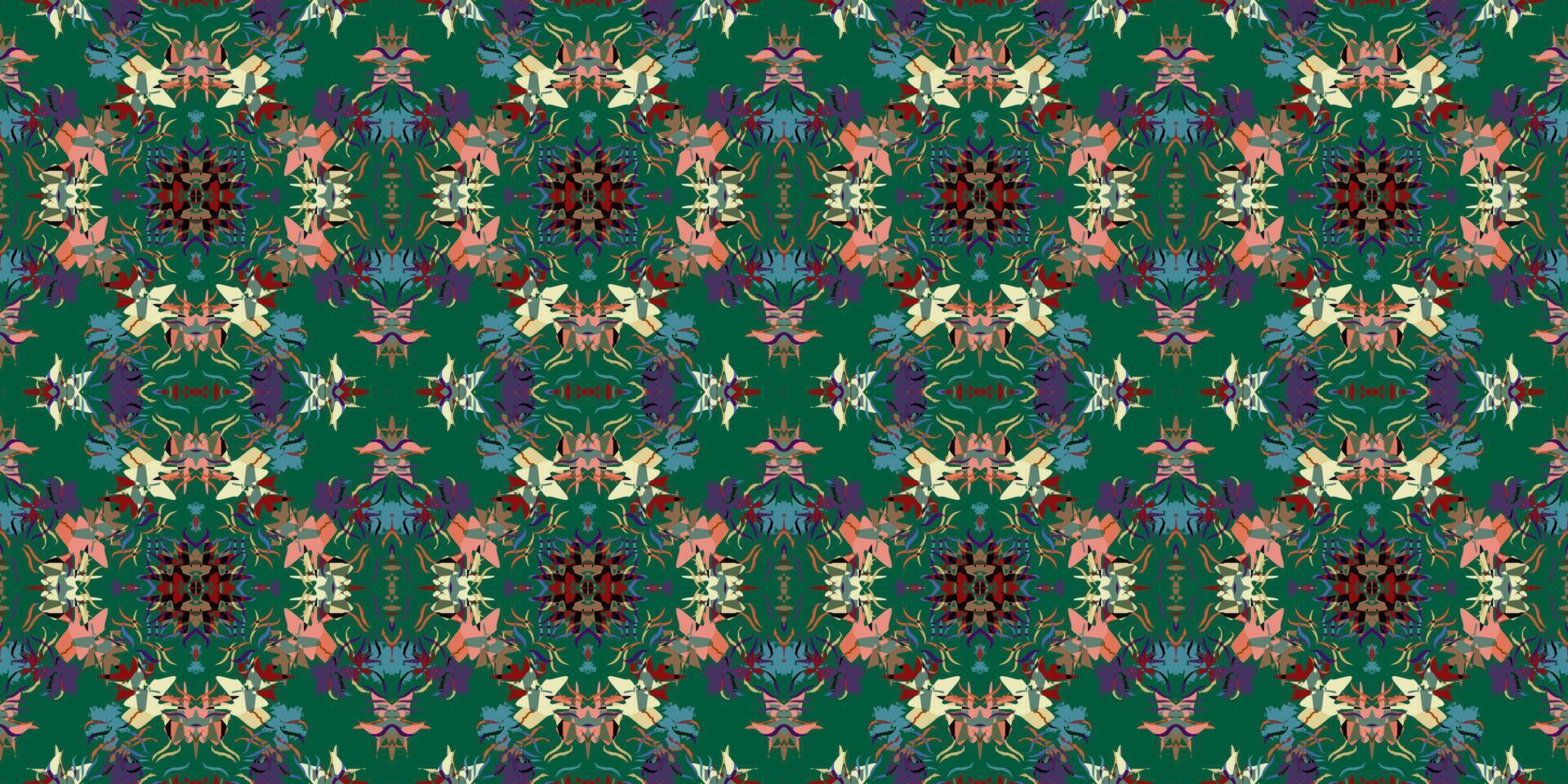 Bohemian Style Digital Textile Pattern. damask semaless pattern. green background. seamless background. vector