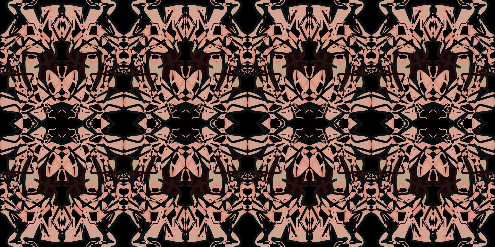 Abstract Pink and Black ornament seamless pattern. Organic Symmetrical Pattern Background. Intricate Digital Art Texture. Modern Abstract Design with Curves. Elegant Dark and Light Ornament vector