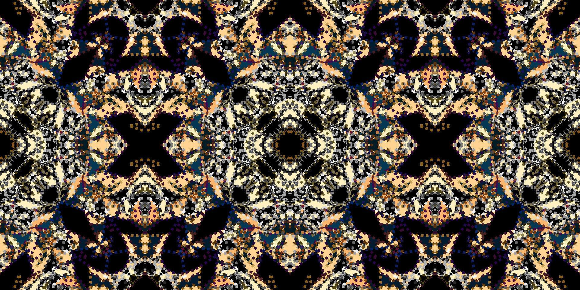 seamless damask Pattern. mosaic background pattern. Abstract Golden and Blue Symmetric Background. Intricate Damask-Inspired Digital Art. Mysterious Geometric Mosaic Texture. Abstract Midnight Pattern vector