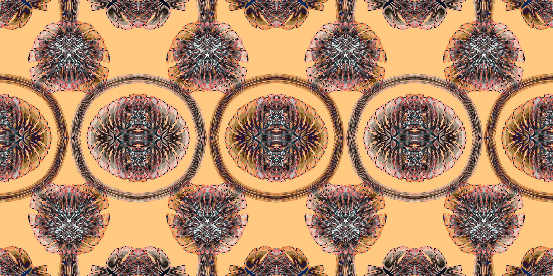 Abstract Ornate Seamless Pattern . Exotic Textured Ethnic Design. Warm Toned abstract Motif. Stylized Floral Medallion Background . abstract Bohemian Decorative Print. vector