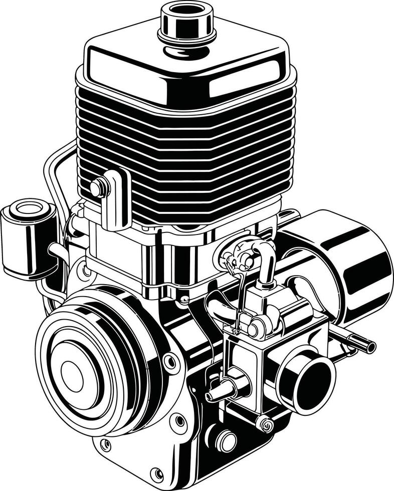 Small engine illustration. Mechanical engine drawing. Technical engine schematic for projects. vector