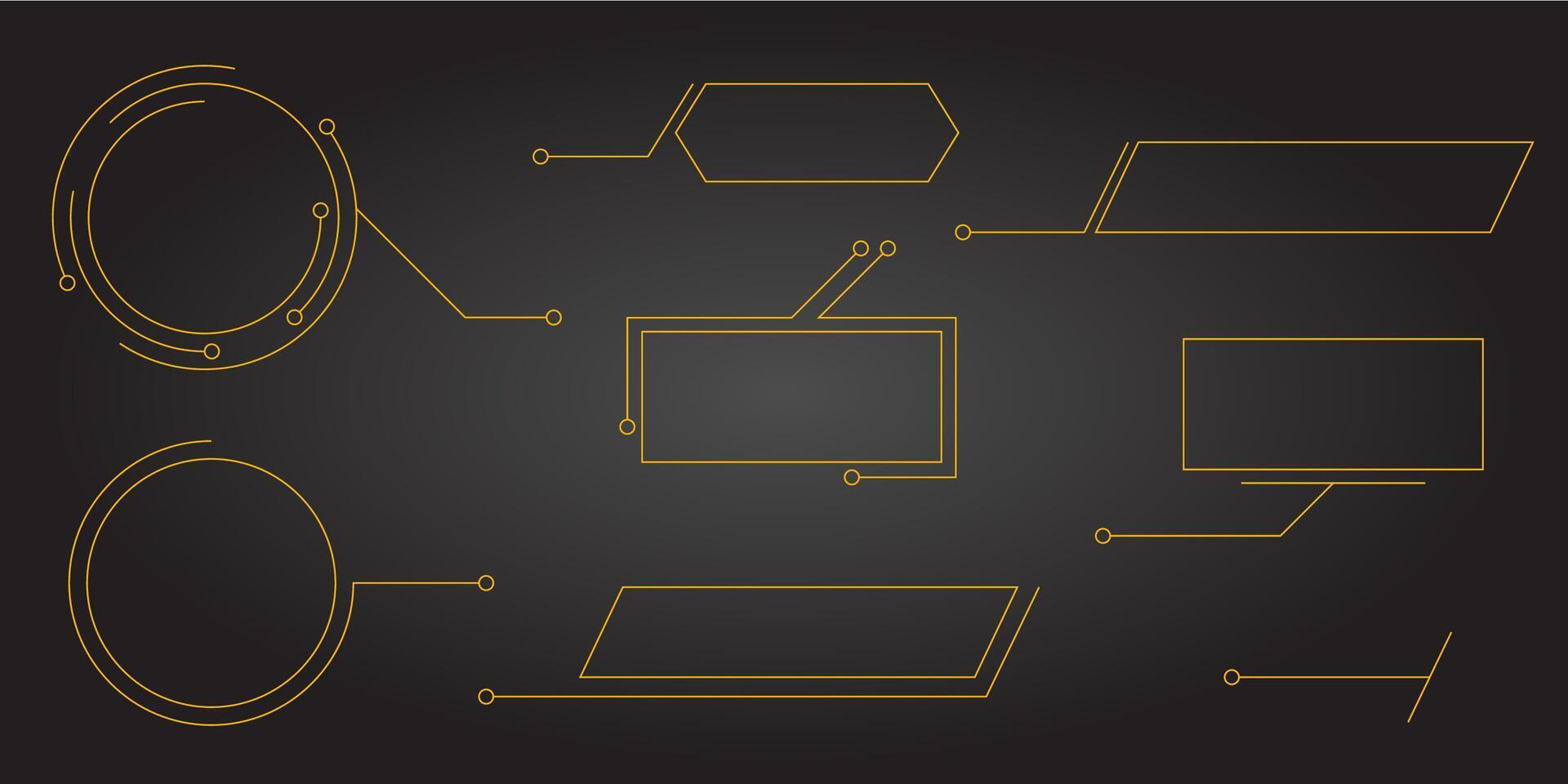 futurista hud texto caja marco con moderno línea frontera menú y gritar título. conjunto de interfaz tablero elementos para ui web presentación bandera o tecnología diseño diseño vector