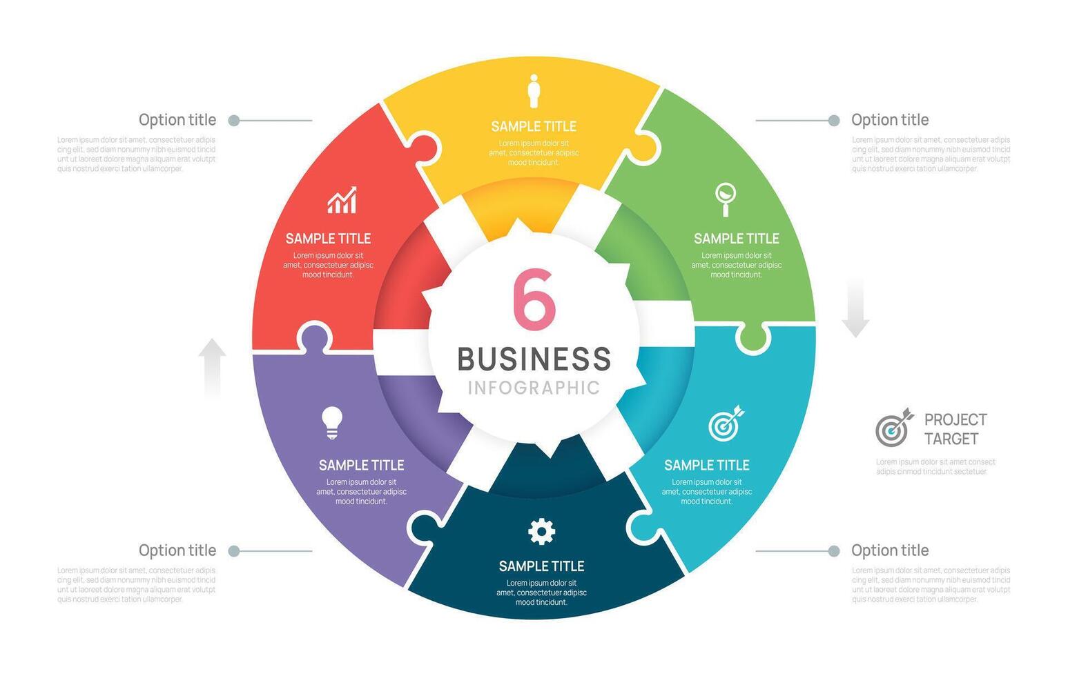 infographic label design with circle infographic template 6 options steps. for process diagram, presentations, workflow layout, banner, flow chart. vector