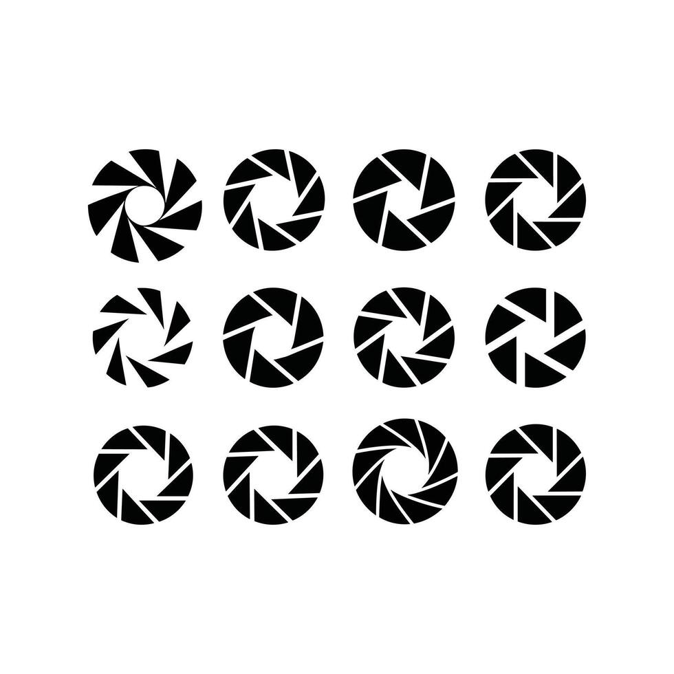 Camera aperture shutter icons set, abstract circular spiral shapes collection, photography lens symbols for logo, design, technology, creative graphic, digital, and abstract illustration. vector
