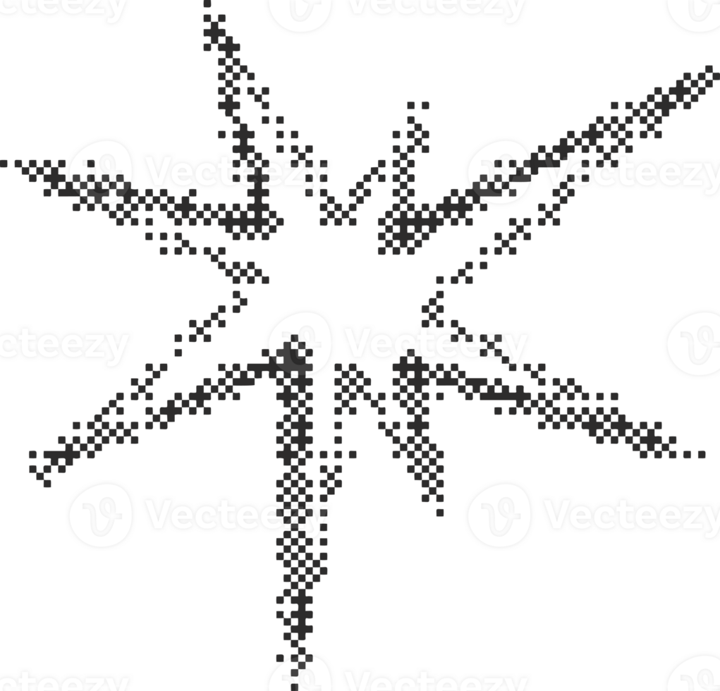 Irregular bitmap star. Abstract random spiky spark with geometric funky flashes and rays. Y2k retro sparkle png