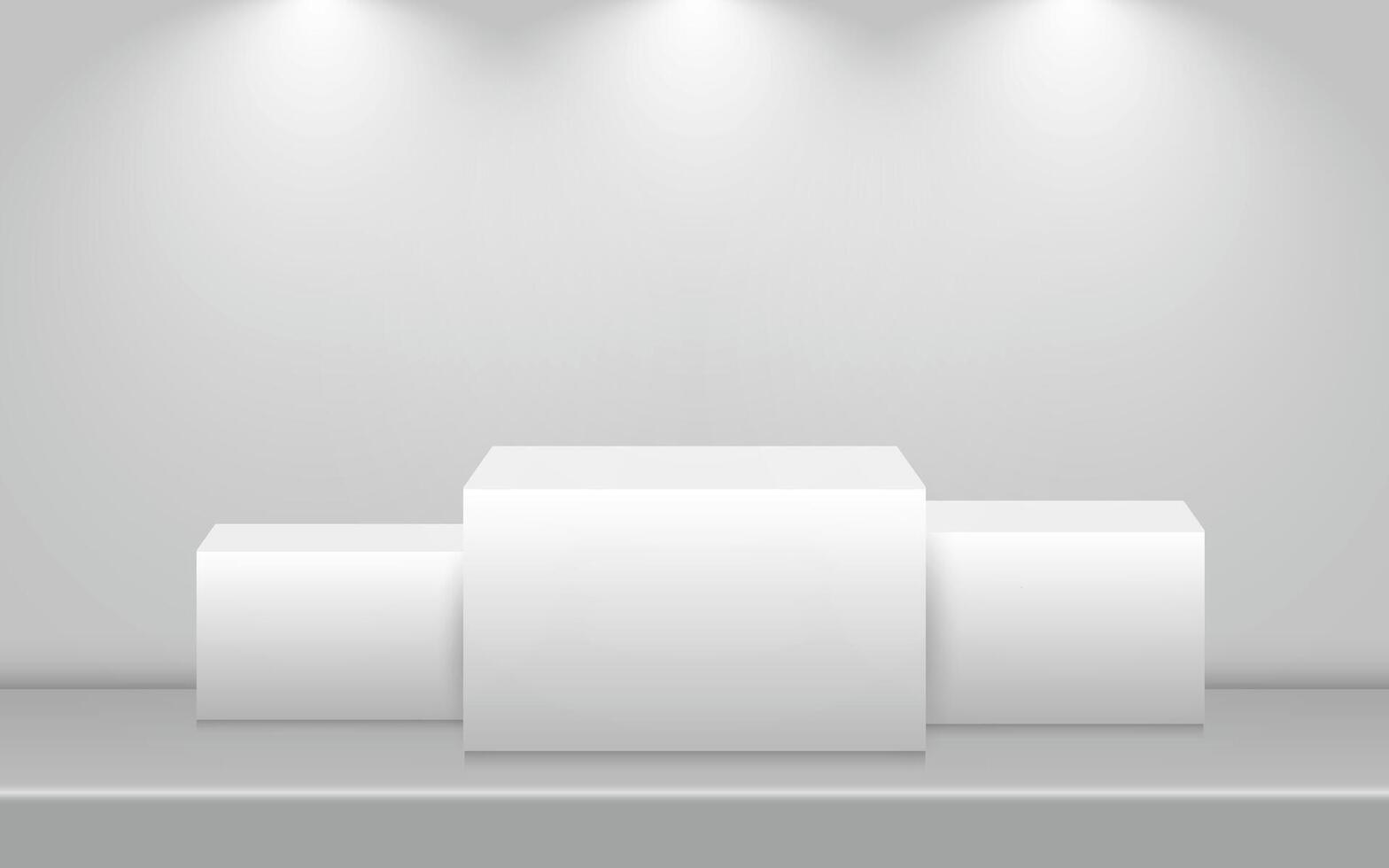 An empty concrete winner's podium with numbers against a spotlight background. 3D rendering. vector